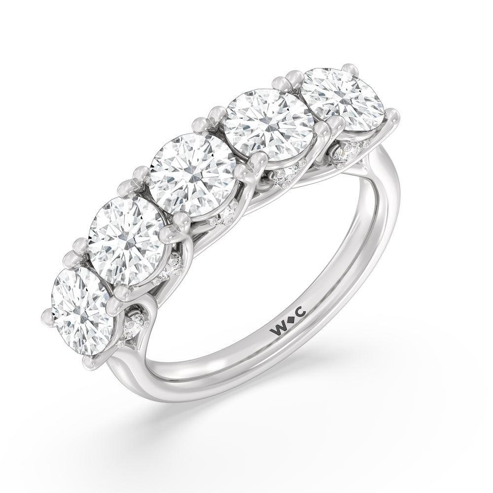 Elegance Hidden Accent Trellis Round Five Stone Anniversary Ring with Platinum / Lab / 4 Cut Diamond in 14KT Platinum / Lab / 4 view 5
