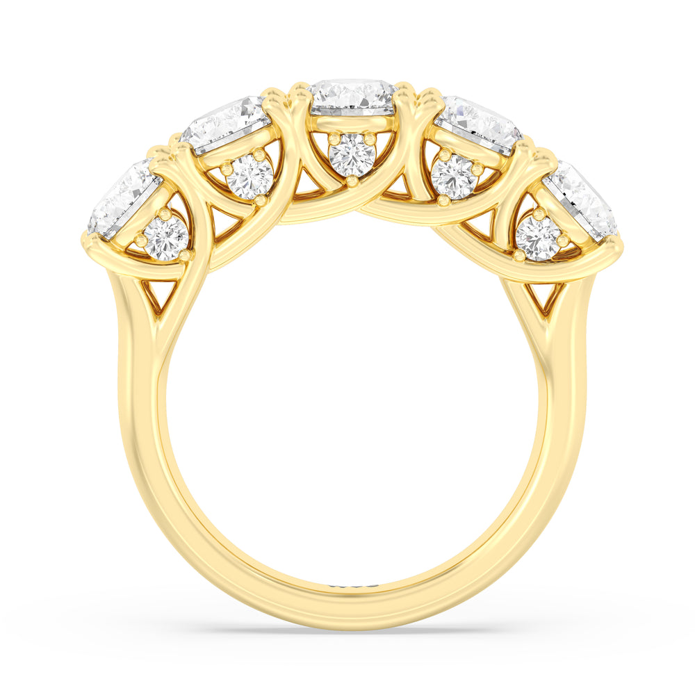Elegance Hidden Accent Trellis Round Five Stone Anniversary Ring with 18KT Yellow Gold / Lab / 4 Cut Diamond in 14KT Yellow Gold / Lab / 4 view 4
