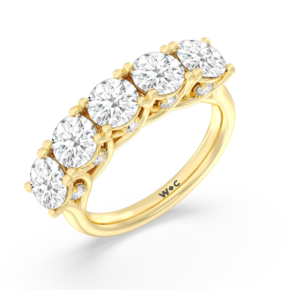 Elegance Hidden Accent Trellis Round Five Stone Anniversary Ring with 18KT Yellow Gold / Lab / 4 Cut Diamond in 14KT Yellow Gold / Lab / 4 view 5
