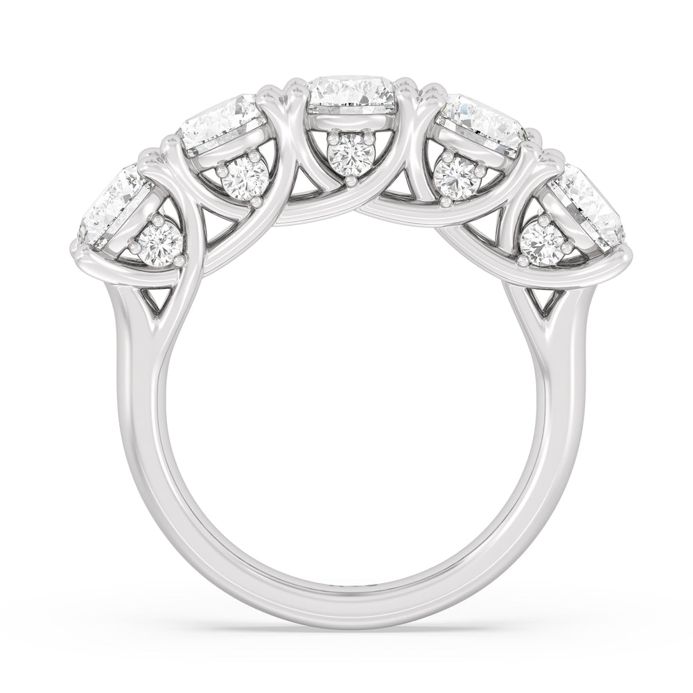 Elegance Hidden Accent Trellis Round Five Stone Anniversary Ring with Platinum / Lab / 5 Cut Diamond in 14KT Platinum / Lab / 5 view 4
