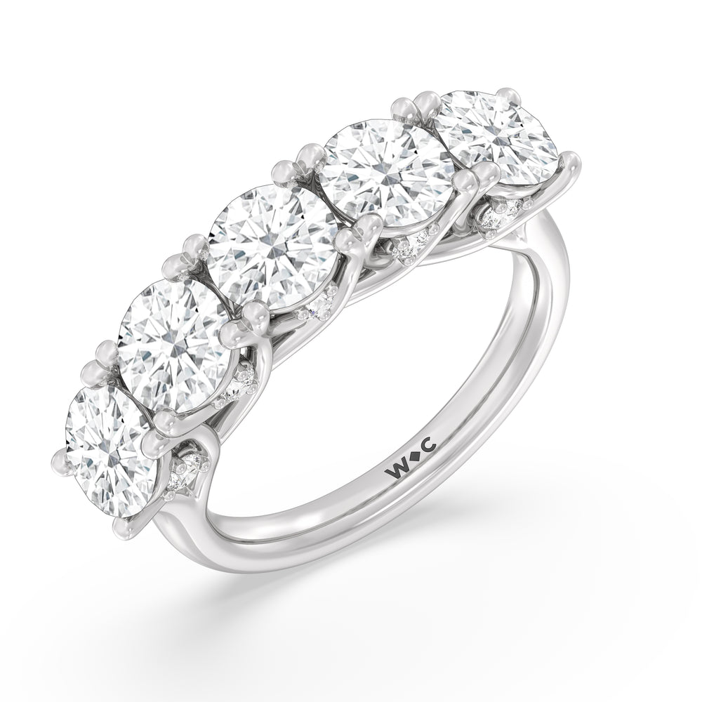 Elegance Hidden Accent Trellis Round Five Stone Anniversary Ring with Platinum / Lab / 5 Cut Diamond in 14KT Platinum / Lab / 5 view 5
