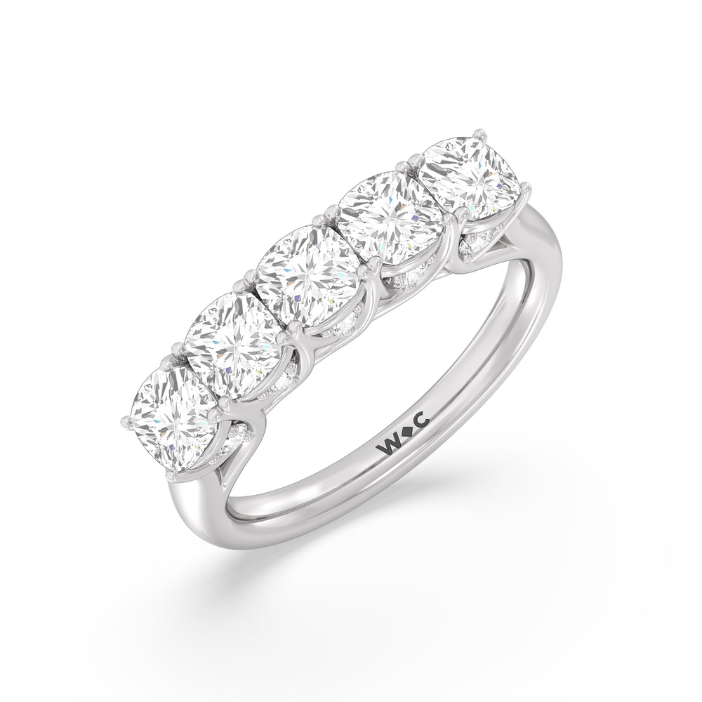 Elegance Hidden Accent Trellis Cushion Five Stone Anniversary Ring with Platinum / Lab / 3 Cut Diamond in 14KT Platinum / Lab / 3 view 5
