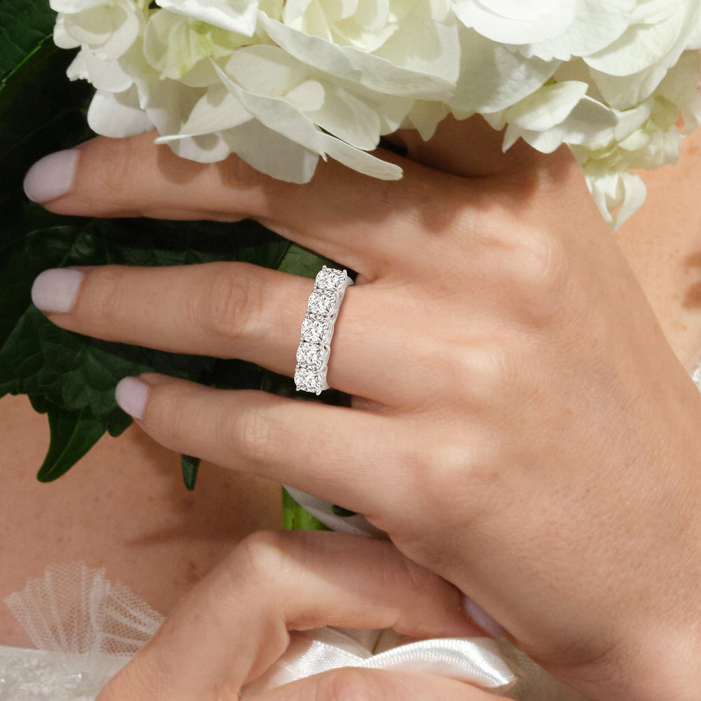 Elegance Hidden Accent Trellis Cushion Five Stone Anniversary Ring with 18KT Rose Gold / Lab / 4 Cut Diamond in 14KT Rose Gold / Lab / 4 view 2
