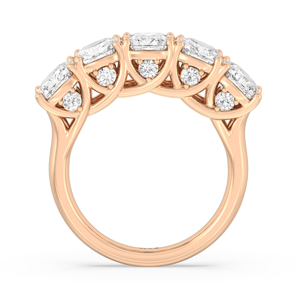 Elegance Hidden Accent Trellis Cushion Five Stone Anniversary Ring with 18KT Rose Gold / Lab / 5 Cut Diamond in 14KT Rose Gold / Lab / 5 view 4
