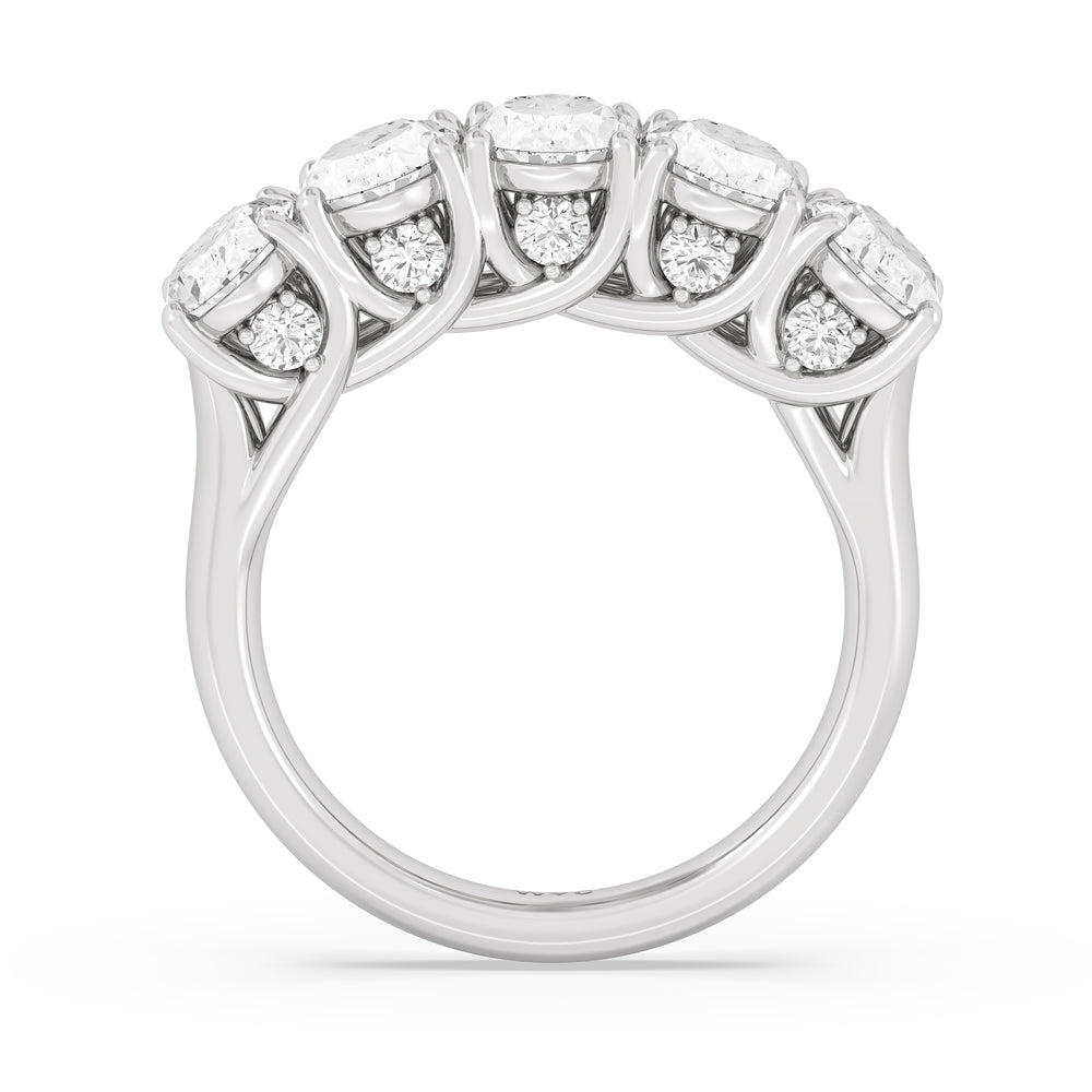 Elegance Hidden Accent Trellis Oval Five Stone Anniversary Ring with Platinum / Lab / 4 Cut Diamond in 14KT Platinum / Lab / 4 view 4
