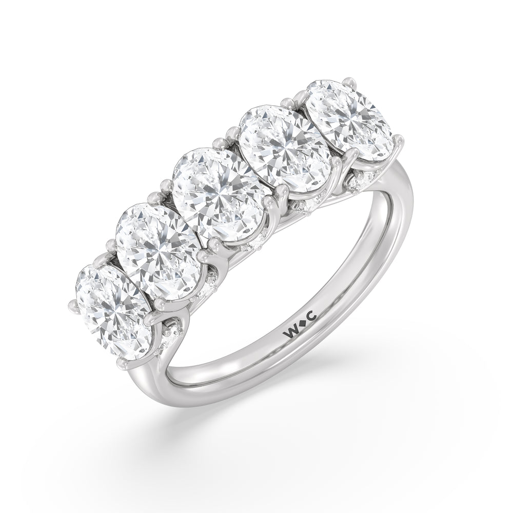 Elegance Hidden Accent Trellis Oval Five Stone Anniversary Ring with Platinum / Lab / 4 Cut Diamond in 14KT Platinum / Lab / 4 view 5
