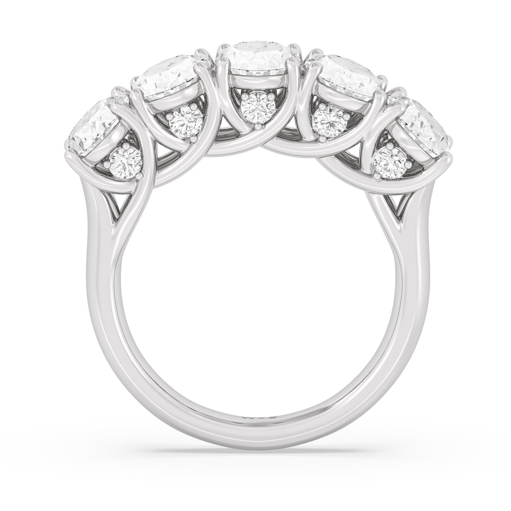 Elegance Hidden Accent Trellis Oval Five Stone Anniversary Ring with Platinum / Lab / 5 Cut Diamond in 14KT Platinum / Lab / 5 view 4
