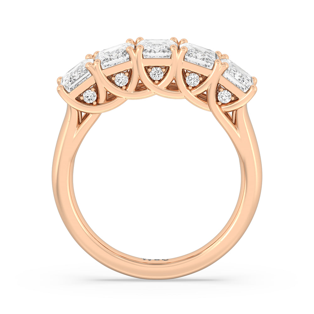 Elegance Hidden Accent Trellis Emerald Five Stone Anniversary Ring with 18KT Rose Gold / Lab / 3 Cut Diamond in 14KT Rose Gold / Lab / 3 view 4
