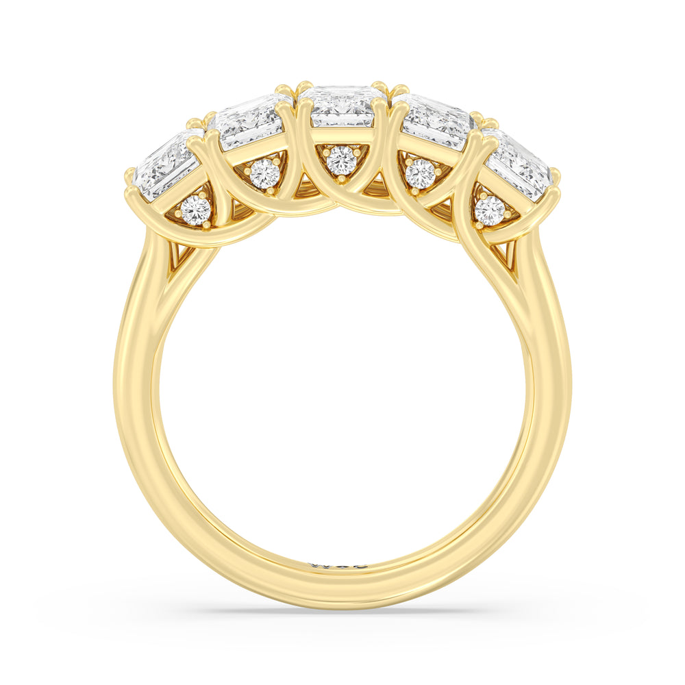 Elegance Hidden Accent Trellis Emerald Five Stone Anniversary Ring with 18KT Yellow Gold / Lab / 3 Cut Diamond in 14KT Yellow Gold / Lab / 3 view 4
