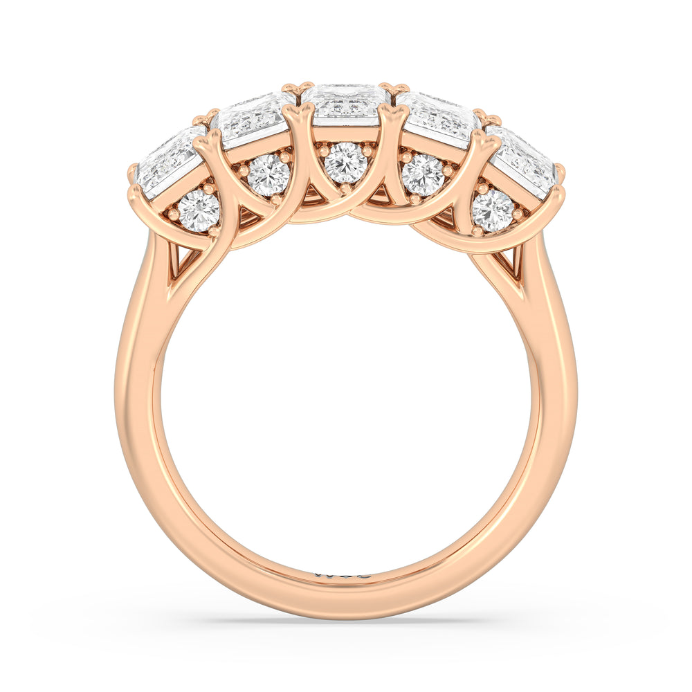 Elegance Hidden Accent Trellis Emerald Five Stone Anniversary Ring with 18KT Rose Gold / Lab / 4 Cut Diamond in 14KT Rose Gold / Lab / 4 view 4
