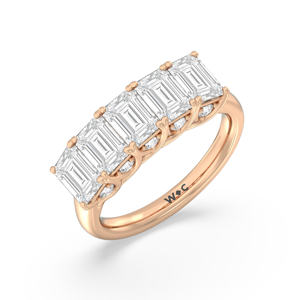 Elegance Hidden Accent Trellis Emerald Five Stone Anniversary Ring with 18KT Rose Gold / Lab / 4 Cut Diamond in 14KT Rose Gold / Lab / 4 view 5
