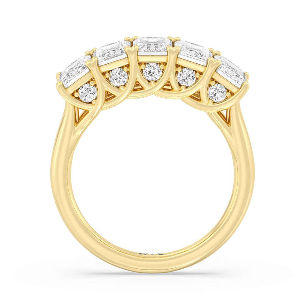 Elegance Hidden Accent Trellis Emerald Five Stone Anniversary Ring with 18KT Yellow Gold / Lab / 4 Cut Diamond in 14KT Yellow Gold / Lab / 4 view 4
