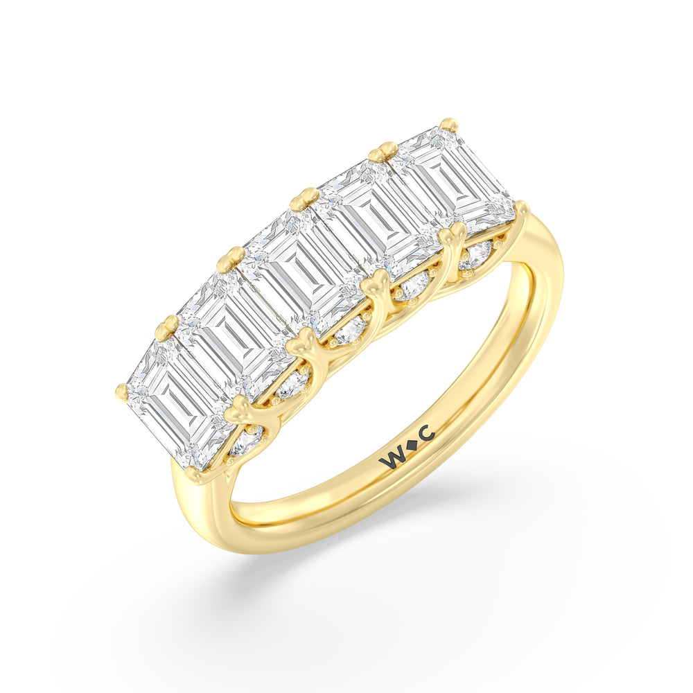 Elegance Hidden Accent Trellis Emerald Five Stone Anniversary Ring with 18KT Yellow Gold / Lab / 4 Cut Diamond in 14KT Yellow Gold / Lab / 4 view 5
