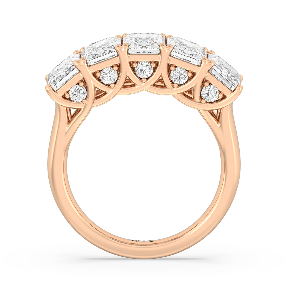 Elegance Hidden Accent Trellis Emerald Five Stone Anniversary Ring with 18KT Rose Gold / Lab / 5 Cut Diamond in 14KT Rose Gold / Lab / 5 view 4
