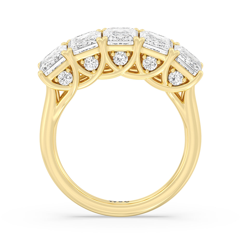 Elegance Hidden Accent Trellis Emerald Five Stone Anniversary Ring with 18KT Yellow Gold / Lab / 5 Cut Diamond in 14KT Yellow Gold / Lab / 5 view 4
