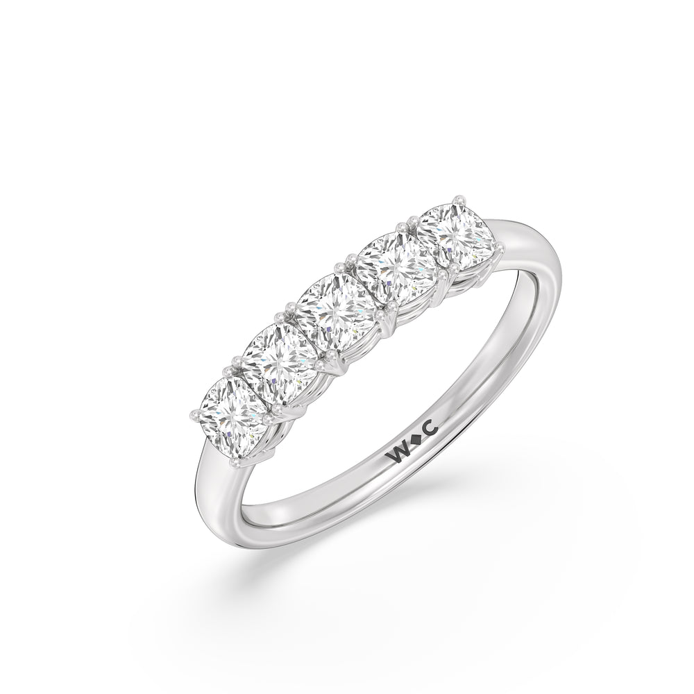 Five Stone Cushion Diamond Anniversary Ring with Platinum / Lab / 1 Cut Diamond in 14KT Platinum / Lab / 1 view 5
