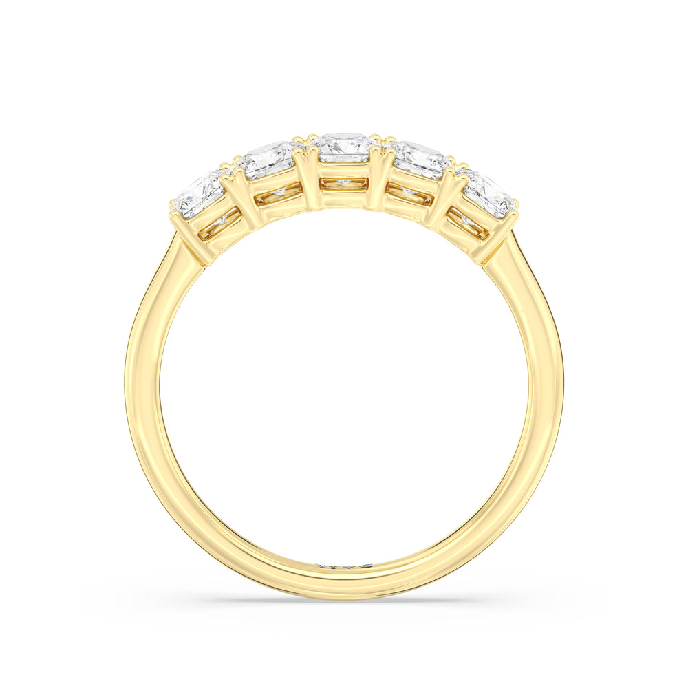 Five Stone Cushion Diamond Anniversary Ring with 18KT Yellow Gold / Lab / 1 Cut Diamond in 14KT Yellow Gold / Lab / 1 view 4
