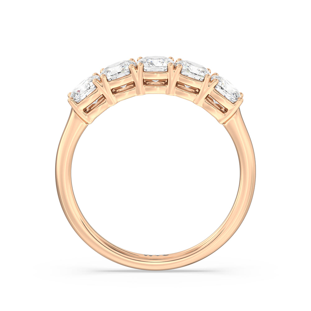 Five Stone Cushion Diamond Anniversary Ring with 18KT Rose Gold / Lab / 1 1/2 Cut Diamond in 14KT Rose Gold / Lab / 1 1/2 view 4
