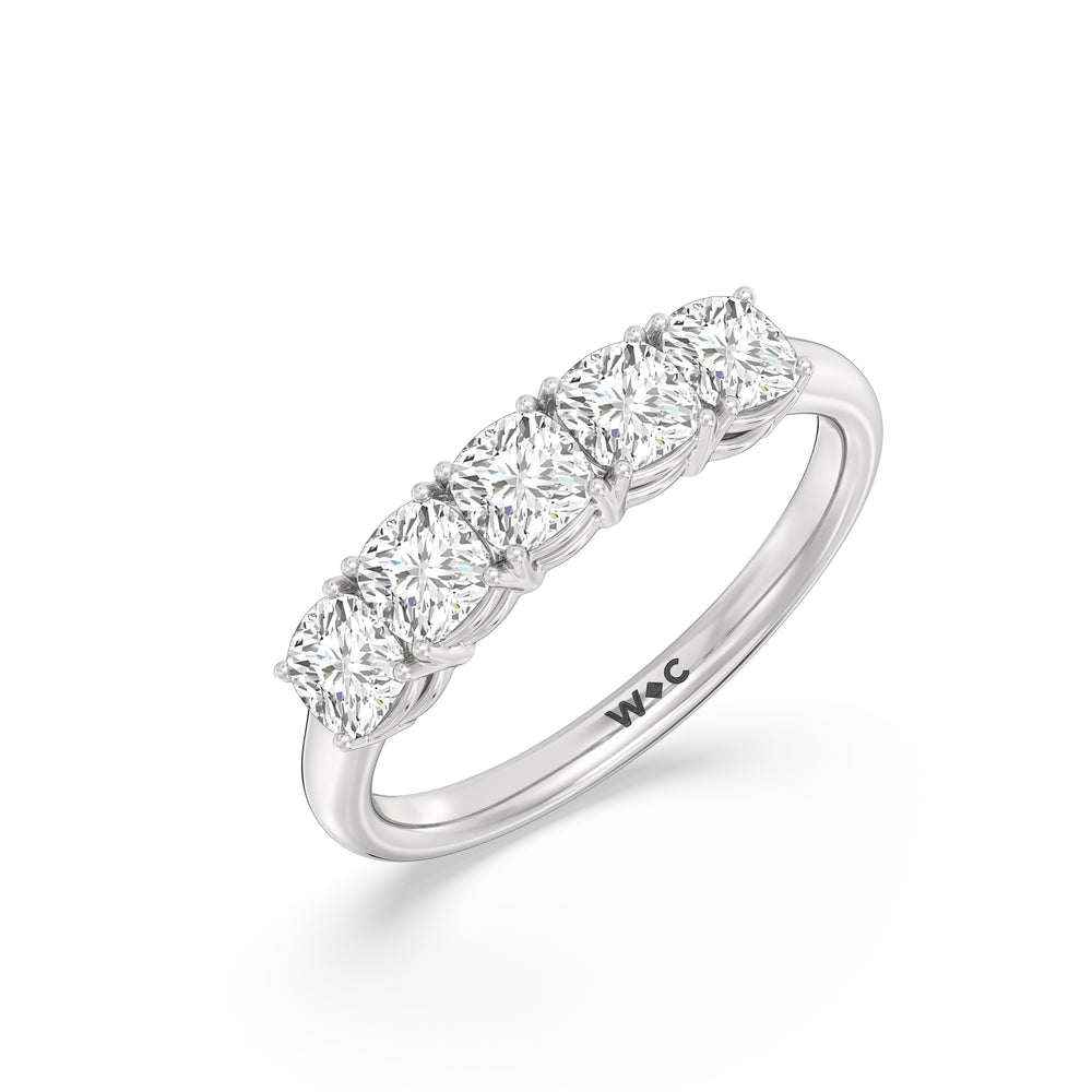 Five Stone Cushion Diamond Anniversary Ring with Platinum / Lab / 1 1/2 Cut Diamond in 14KT Platinum / Lab / 1 1/2 view 5

