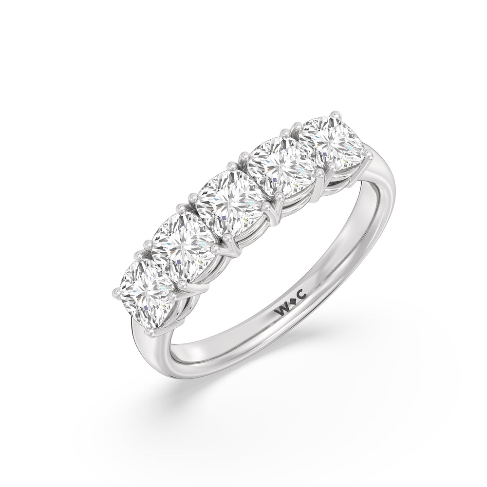 Five Stone Cushion Diamond Anniversary Ring with Platinum / Lab / 2 Cut Diamond in 14KT Platinum / Lab / 2 view 5
