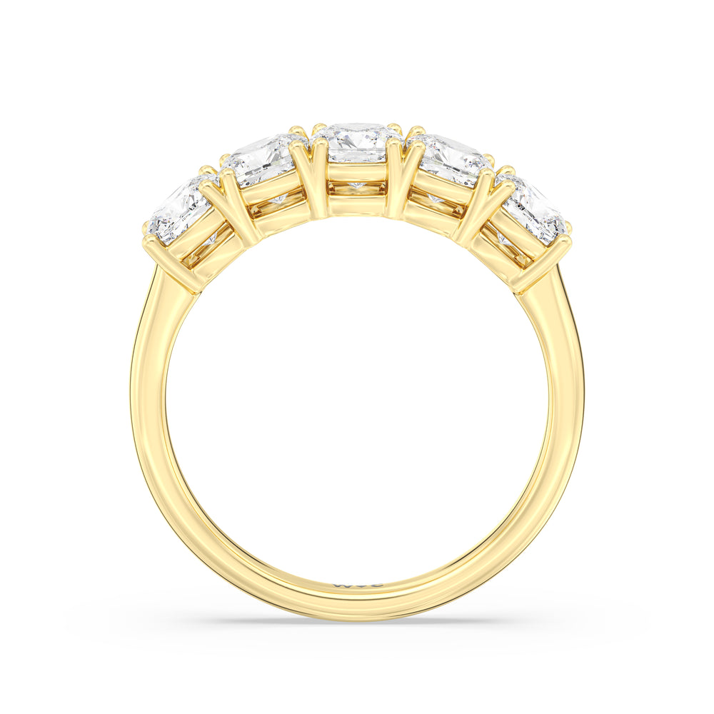 Five Stone Cushion Diamond Anniversary Ring with 18KT Yellow Gold / Lab / 2 Cut Diamond in 14KT Yellow Gold / Lab / 2 view 4
