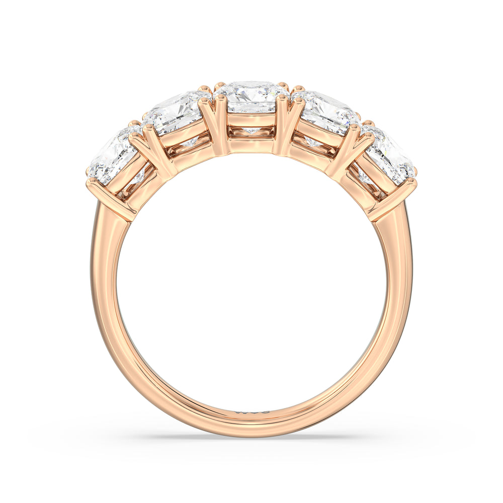 Five Stone Cushion Diamond Anniversary Ring with 18KT Rose Gold / Lab / 3 Cut Diamond in 14KT Rose Gold / Lab / 3 view 4
