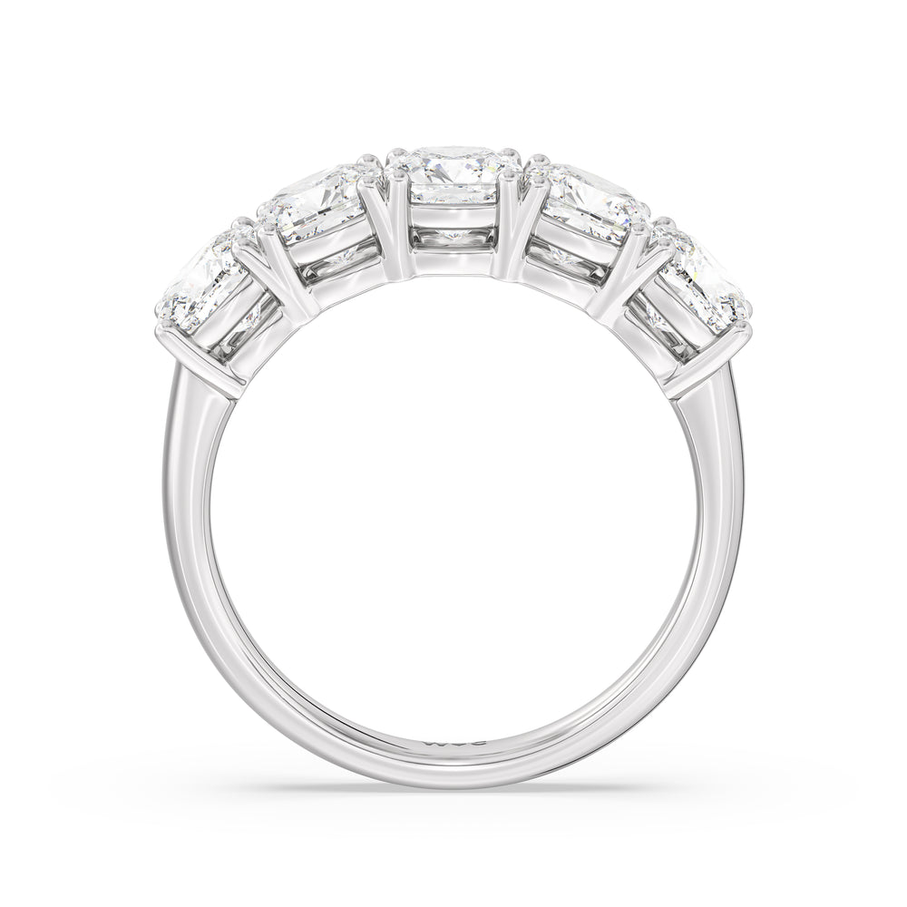 Five Stone Cushion Diamond Anniversary Ring with Platinum / Lab / 3 Cut Diamond in 14KT Platinum / Lab / 3 view 4
