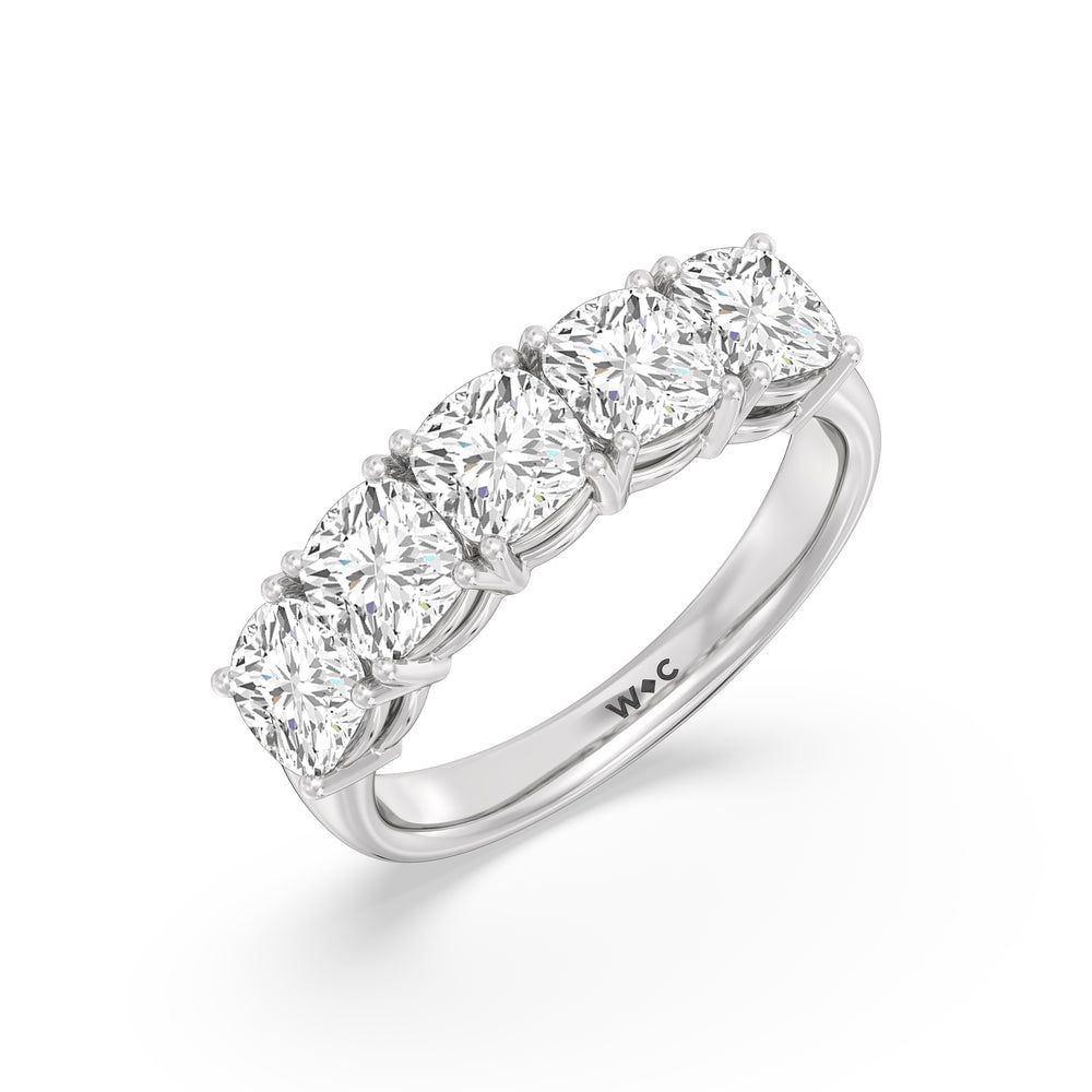 Five Stone Cushion Diamond Anniversary Ring with Platinum / Lab / 3 Cut Diamond in 14KT Platinum / Lab / 3 view 5
