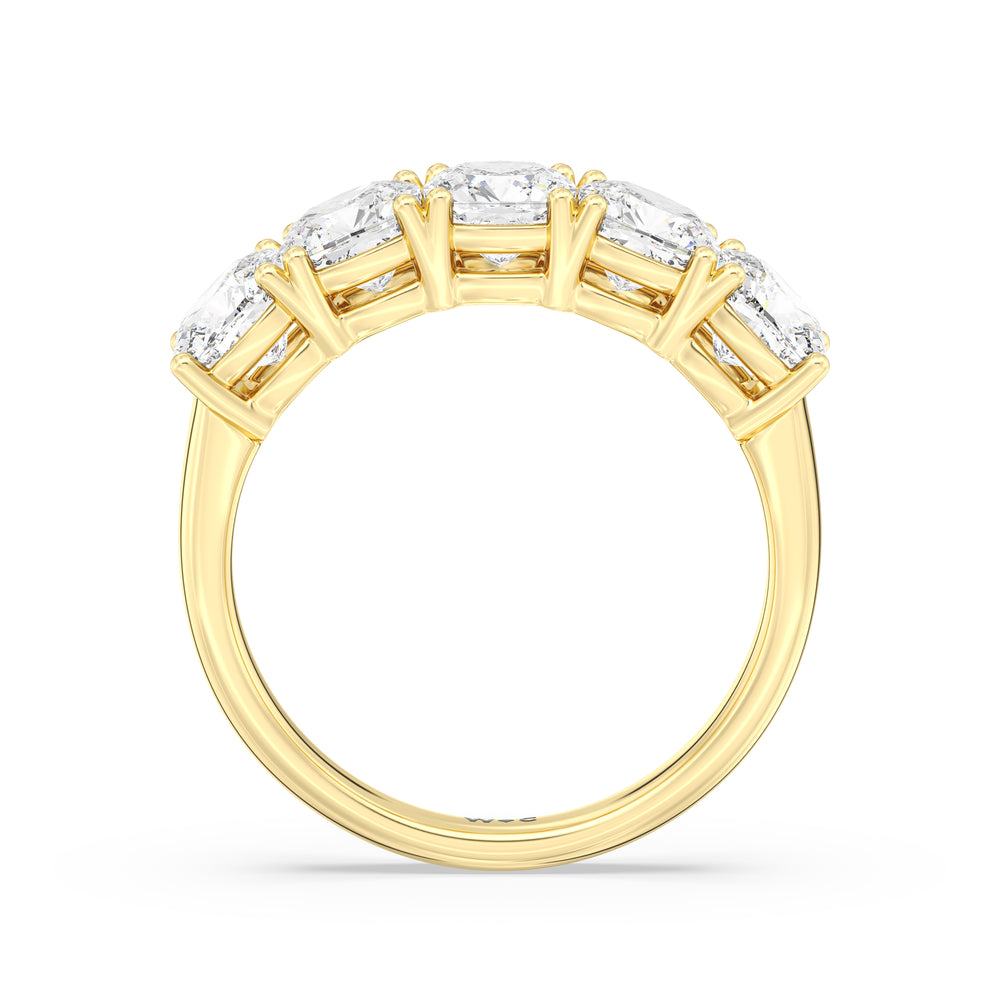 Five Stone Cushion Diamond Anniversary Ring with 18KT Yellow Gold / Lab / 3 Cut Diamond in 14KT Yellow Gold / Lab / 3 view 4
