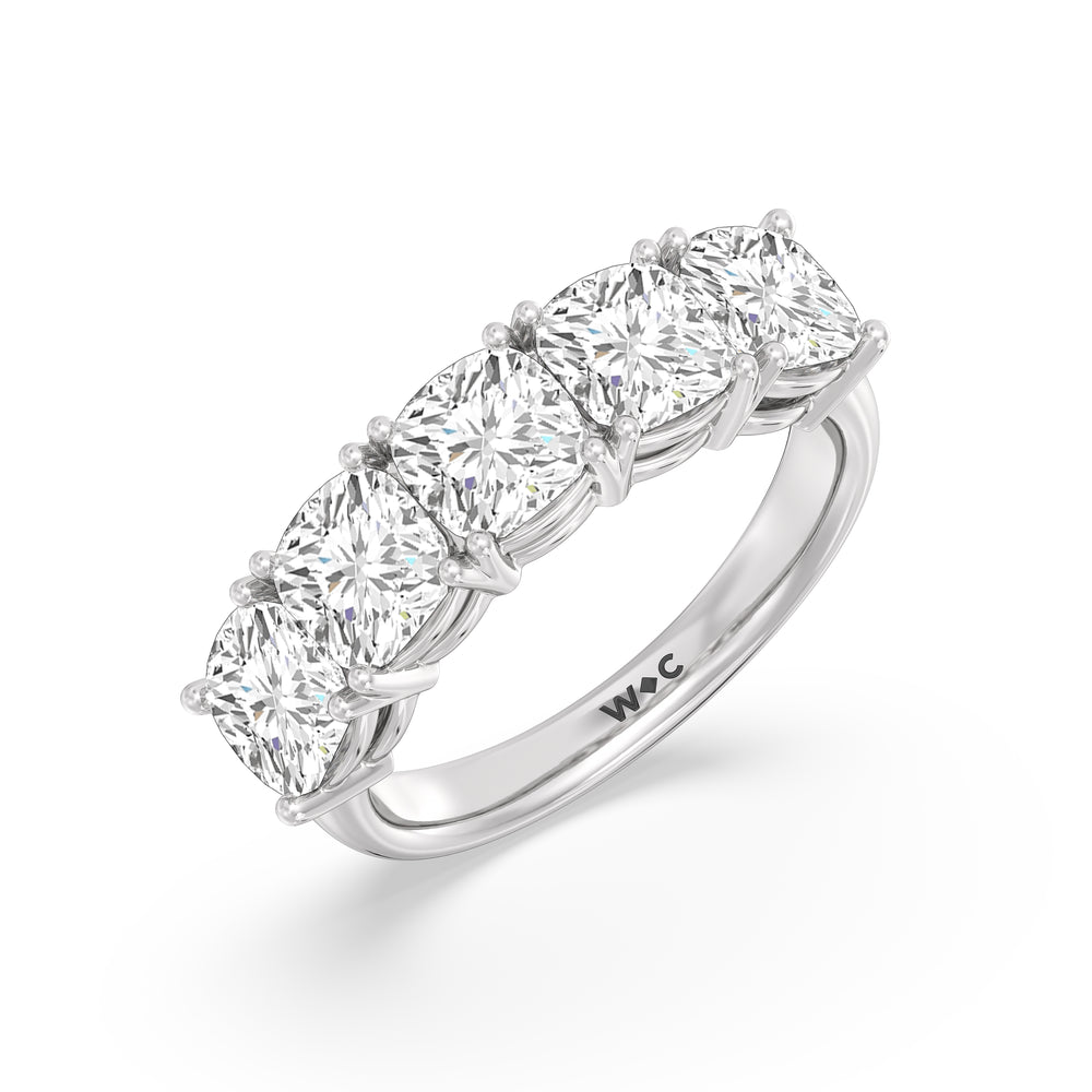 Five Stone Cushion Diamond Anniversary Ring with Platinum / Lab / 4 Cut Diamond in 14KT Platinum / Lab / 4 view 5

