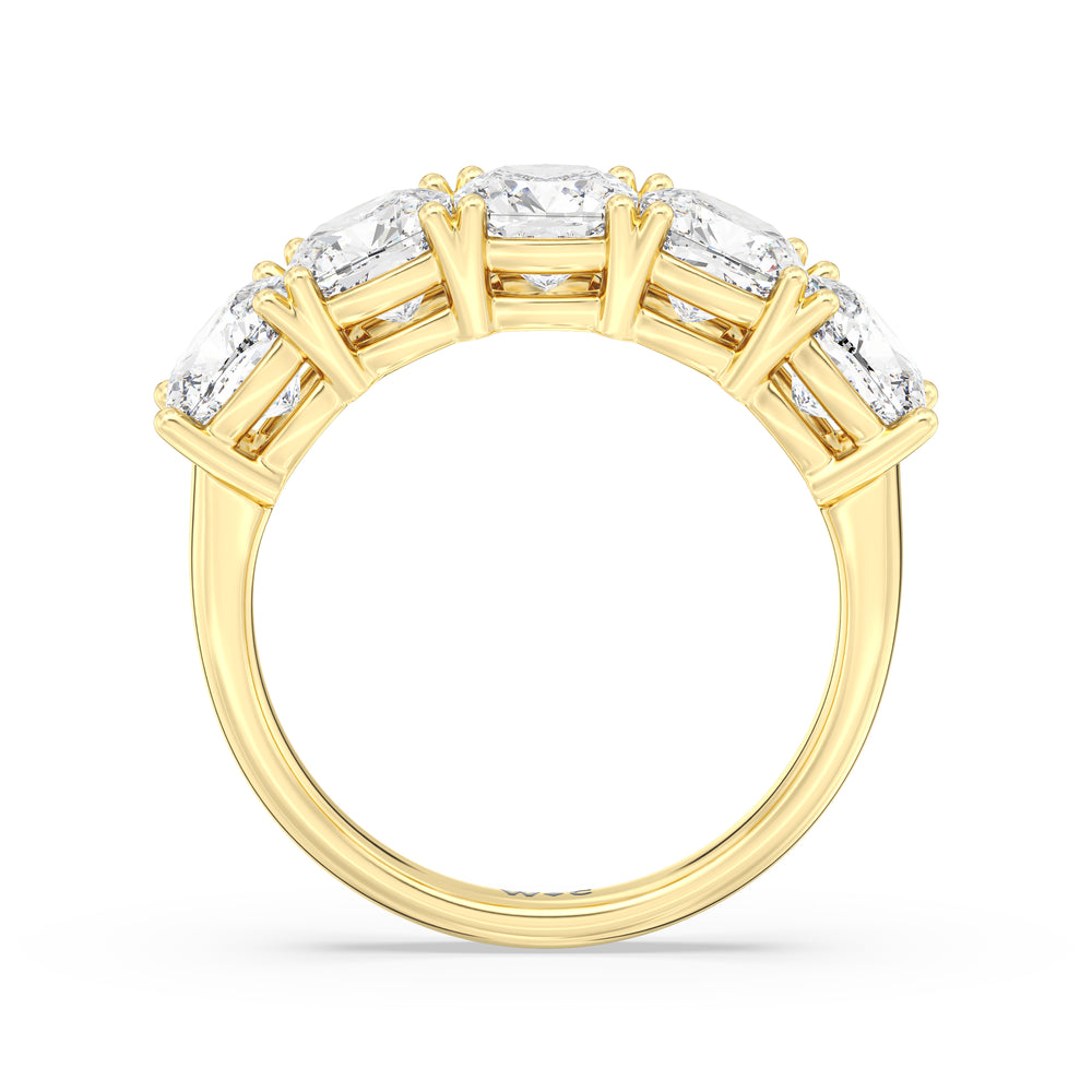 Five Stone Cushion Diamond Anniversary Ring with 18KT Yellow Gold / Lab / 4 Cut Diamond in 14KT Yellow Gold / Lab / 4 view 4
