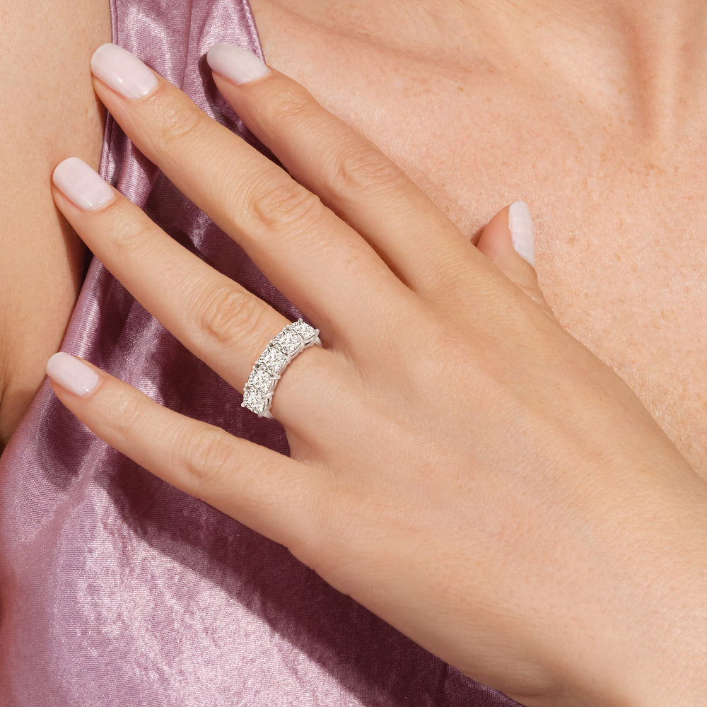 Five Stone Cushion Diamond Anniversary Ring with Platinum / Lab / 4 Cut Diamond in 14KT Platinum / Lab / 4 view 2
