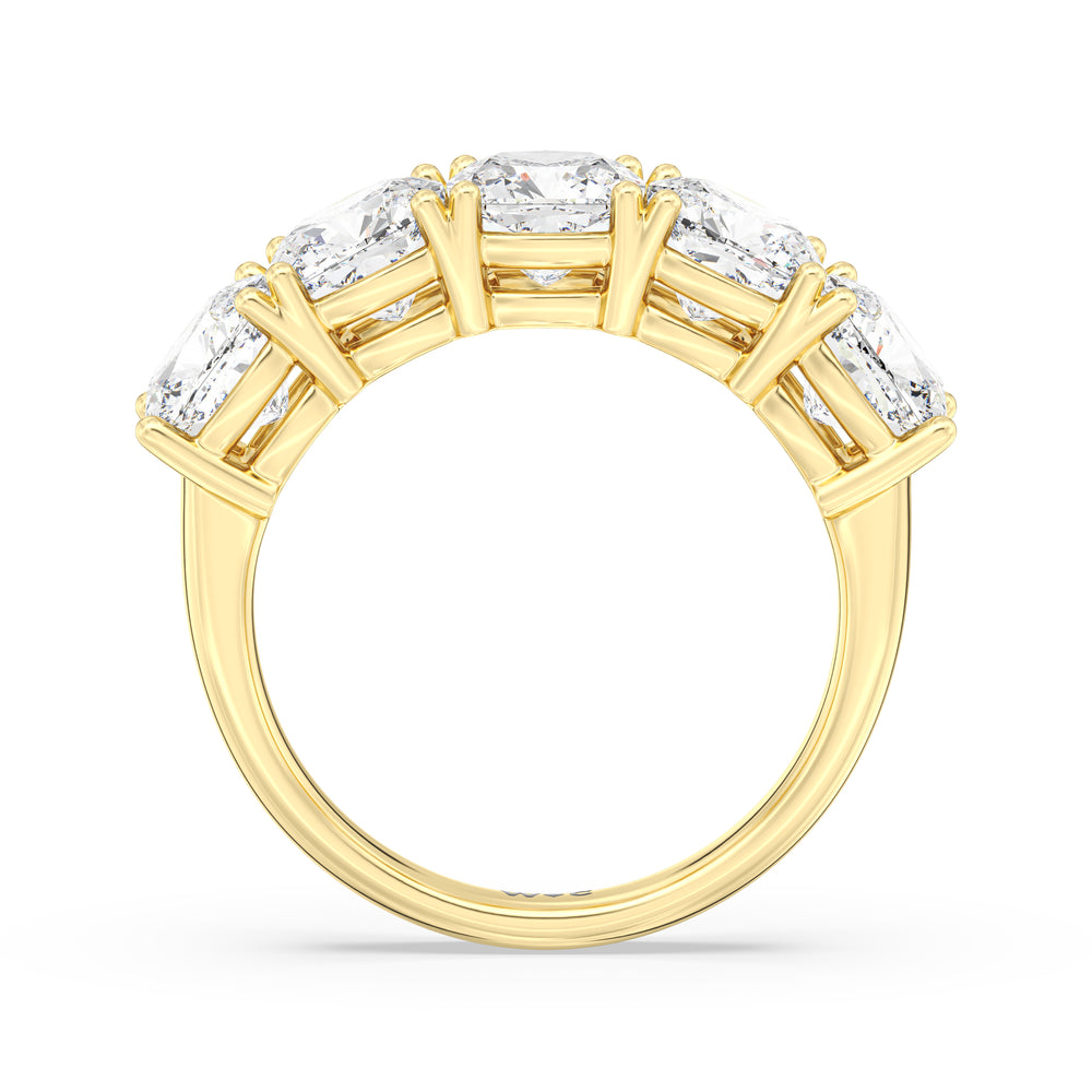 Five Stone Cushion Diamond Anniversary Ring with 18KT Yellow Gold / Lab / 5 Cut Diamond in 14KT Yellow Gold / Lab / 5 view 4
