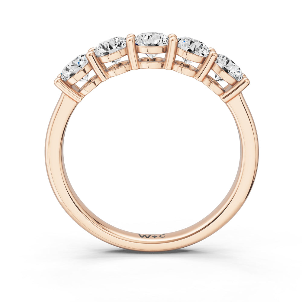Five Stone Round Brilliant Cut Diamond Ring (E+ VS+) with 18KT Rose Gold / Lab / 1 Cut Diamond in 14KT Rose Gold / Lab / 1 view 2
