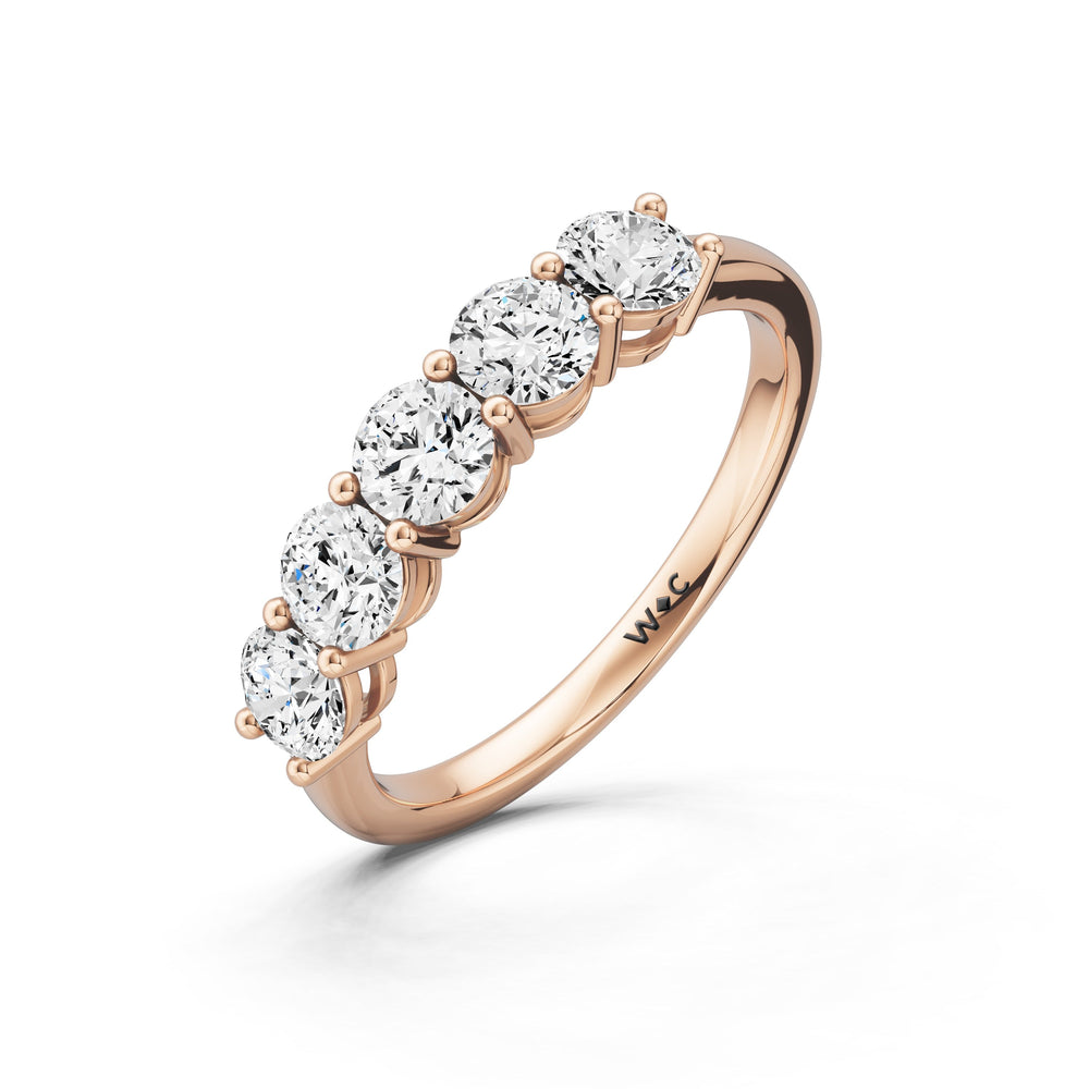 Five Stone Round Brilliant Cut Diamond Ring (E+ VS+) with 18KT Rose Gold / Lab / 1 Cut Diamond in 14KT Rose Gold / Lab / 1 view 3
