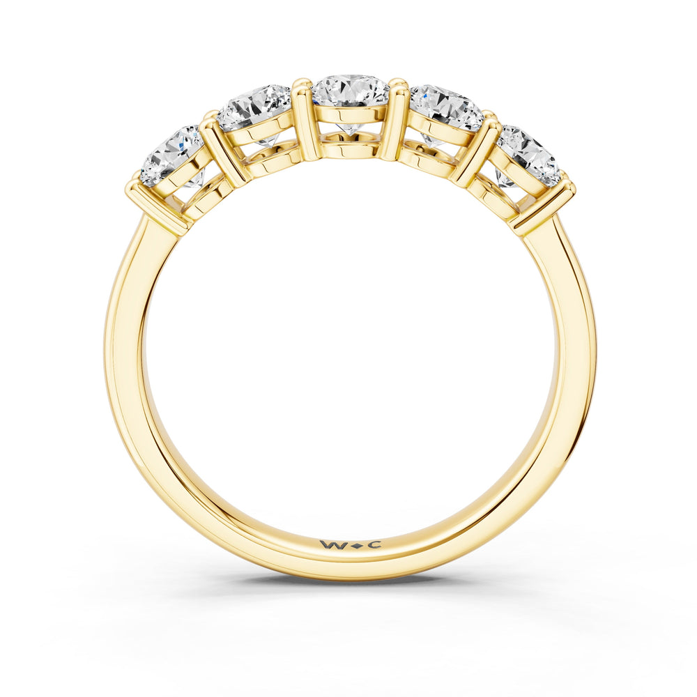 Five Stone Round Brilliant Cut Diamond Ring (E+ VS+) with 18KT Yellow Gold / Lab / 1 Cut Diamond in 14KT Yellow Gold / Lab / 1 view 2
