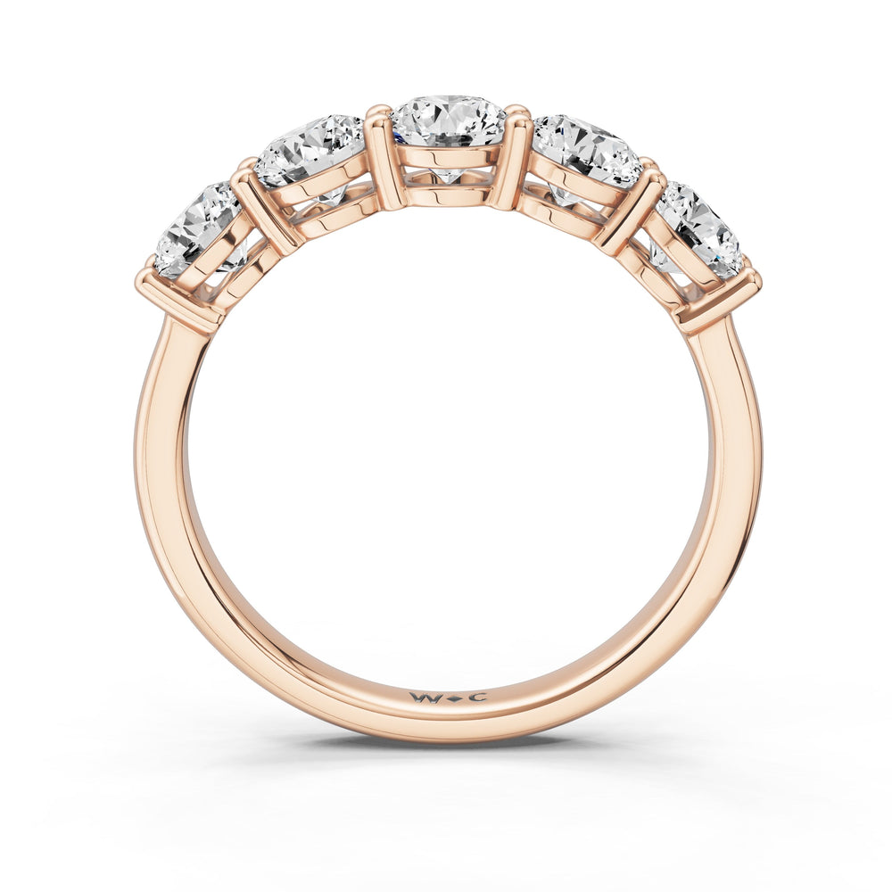 Five Stone Round Brilliant Cut Diamond Ring (E+ VS+) with 18KT Rose Gold / Lab / 1 1/2 Cut Diamond in 14KT Rose Gold / Lab / 1 1/2 view 2
