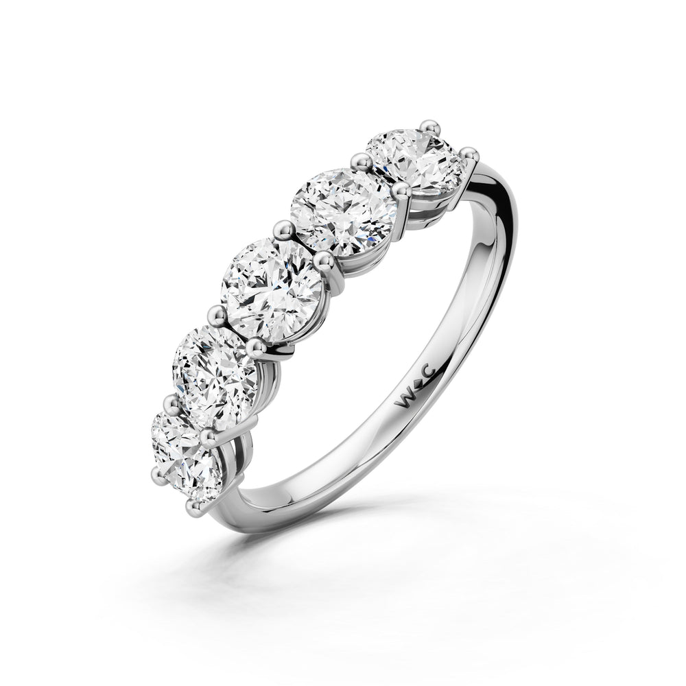Five Stone Round Brilliant Cut Diamond Ring (E+ VS+) with Platinum / Lab / 1 1/2 Cut Diamond in 14KT Platinum / Lab / 1 1/2 view 3
