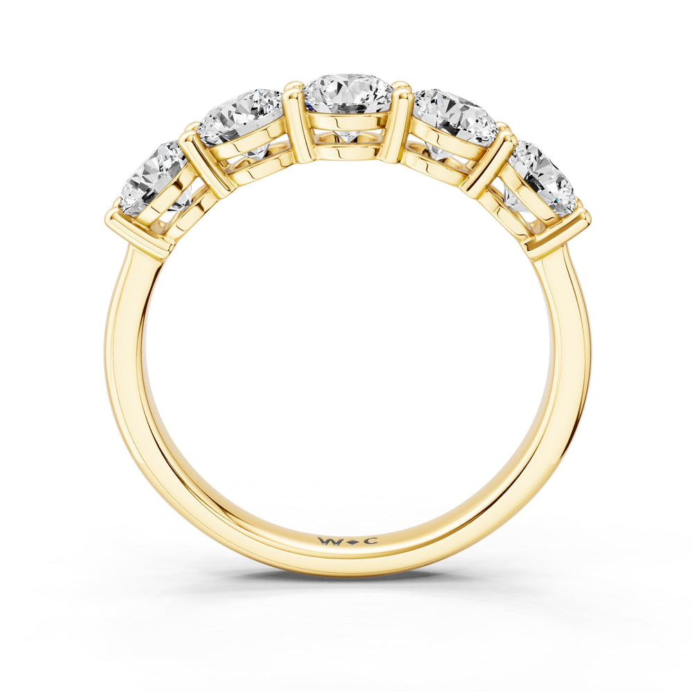 Five Stone Round Brilliant Cut Diamond Ring (E+ VS+) with 18KT Yellow Gold / Lab / 1 1/2 Cut Diamond in 14KT Yellow Gold / Lab / 1 1/2 view 2
