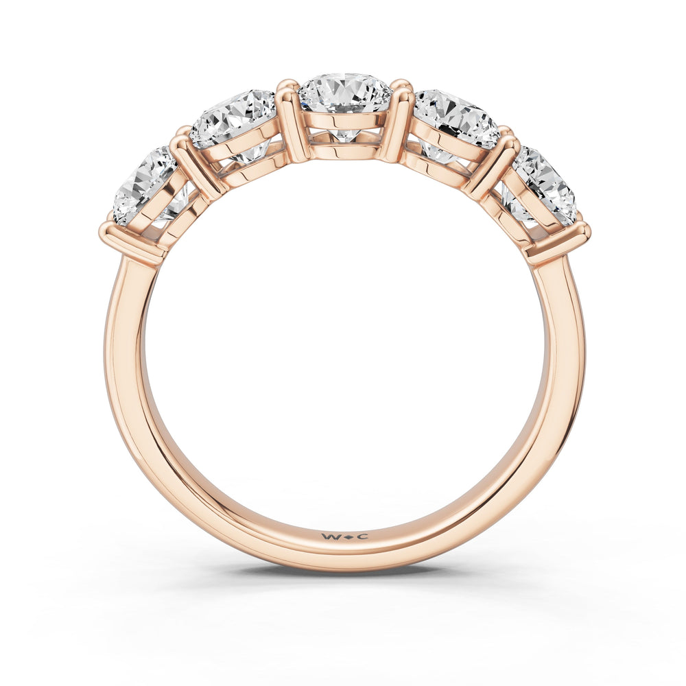 Five Stone Round Brilliant Cut Diamond Ring (E+ VS+) with 18KT Rose Gold / Lab / 2 Cut Diamond in 14KT Rose Gold / Lab / 2 view 4
