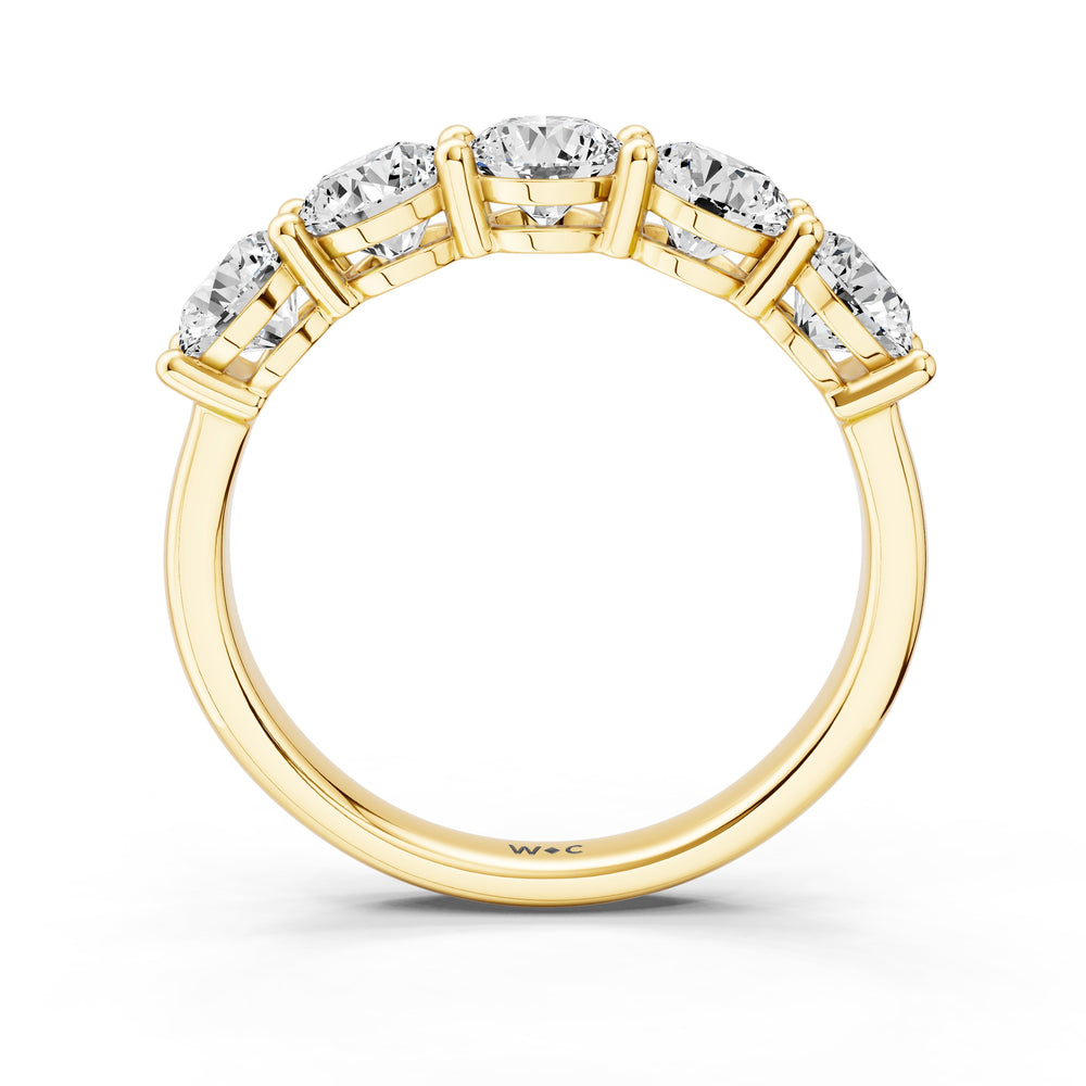 Five Stone Round Brilliant Cut Diamond Ring (F/G SI+) with 18KT Yellow Gold / Natural / 2 Cut Diamond in 14KT Yellow Gold / Natural / 2 view 4

