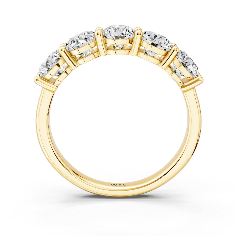 Five Stone Round Brilliant Cut Diamond Ring (E+ VS+) with 18KT Yellow Gold / Lab / 2 Cut Diamond in 14KT Yellow Gold / Lab / 2 view 4
