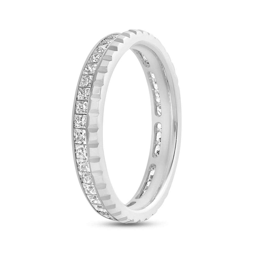 Diamond Edge Geometric Block Ring with 18KT White Gold / Lab / 1 Cut Diamond in 14KT White Gold / Lab / 1 view 6
