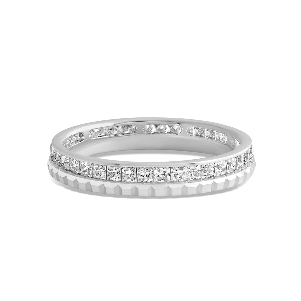 Diamond Edge Geometric Block Ring with 18KT White Gold / Lab / 1 Cut Diamond in 14KT White Gold / Lab / 1 view 1

