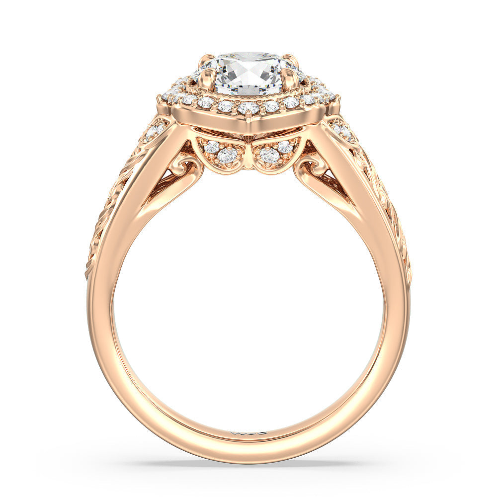 Vintage Filigree Fancy Halo Engagement Ring with Round Cut Diamond in 14KT Rose Gold view 2
