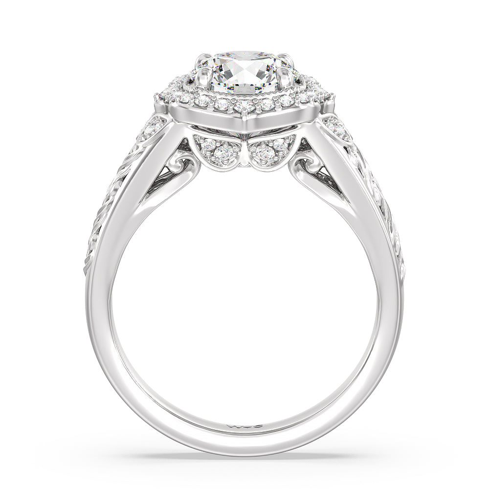 Vintage Filigree Fancy Halo Engagement Ring with Round Cut Diamond in 14KT Platinum view 2
