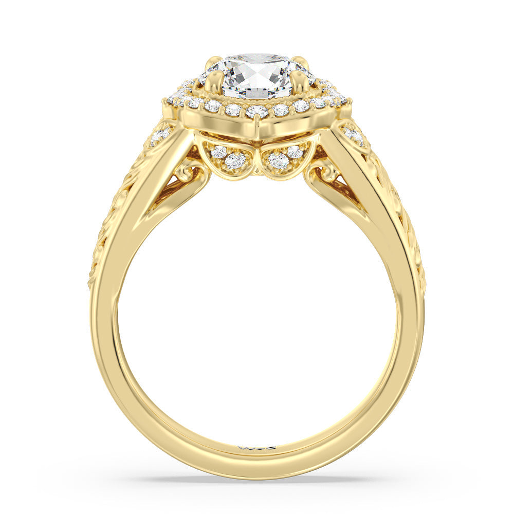 Vintage Filigree Fancy Halo Engagement Ring with Round Cut Diamond in 14KT Yellow Gold view 2
