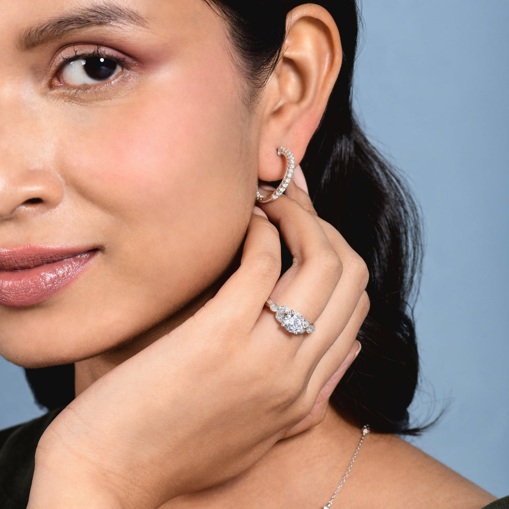Model Wearing Vintage Filigree Leaf Engagement Ring view