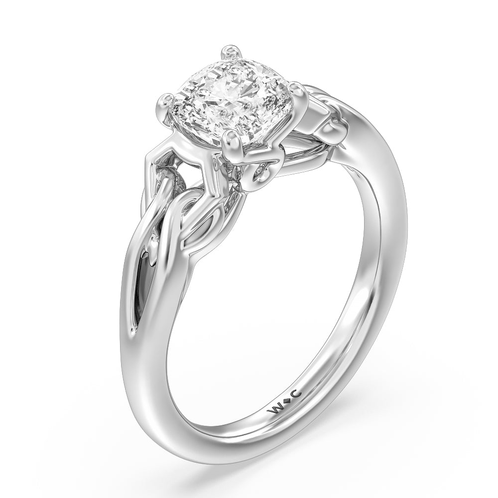 Vintage Celtic Interlaced Solitaire Engagement Ring with Cushion Cut Diamond in 14KT Platinum view 3
