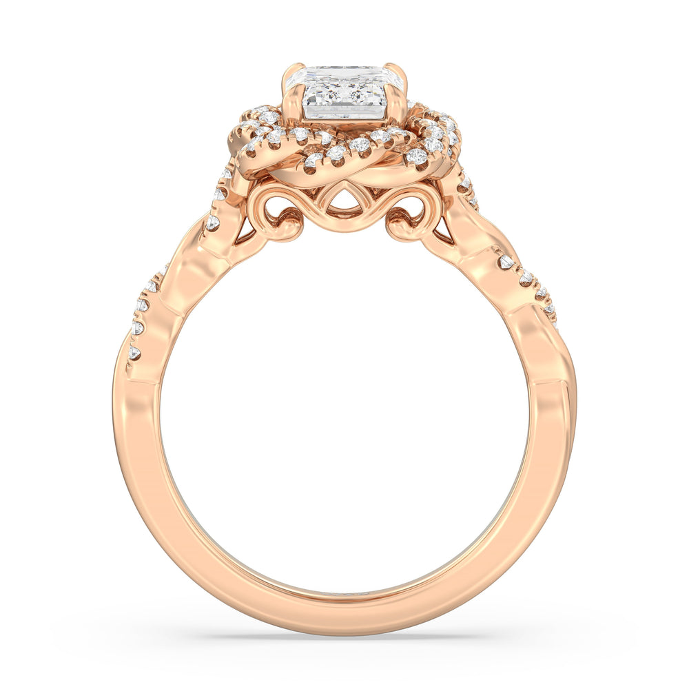 Emerald Cut Vintage Floral Twisted Halo Diamond Engagement Ring with Lab Grown Diamond in 14KT Rose Gold view 2
